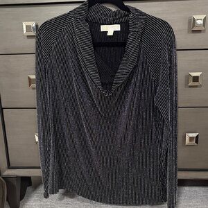 Michael Kors black and sparkling silver cowl neck top.